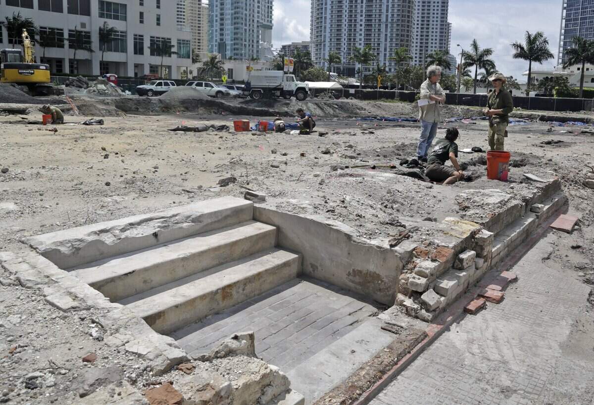The steps from the Royal Palm Hotel, built by Henry Flagler in 1896, were uncovered during a dig at the Met Square site in downtown Miami. It was a parking lot most recently, but before that was the site of Flagler’s hotel and, dating back to 500 B.C., a Tequesta Indian village.